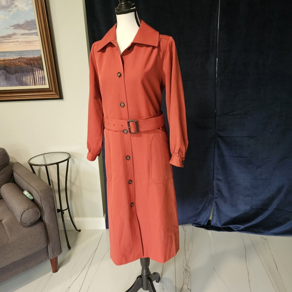 Yves Saint Laurent Coral Long Sleeve Dress with Belt - Picture 2 of 14